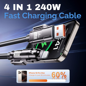 Cable de Carga Rápida 4 en 1 de 240W, PD 3.1, Silicona Líquida Ultra Suave, Cable Multicargador <span class=keywords><strong>con</strong></span> Sincronización de Datos para MacBook, <span class=keywords><strong>iPhone</strong></span> y Tablet - Product Image 3