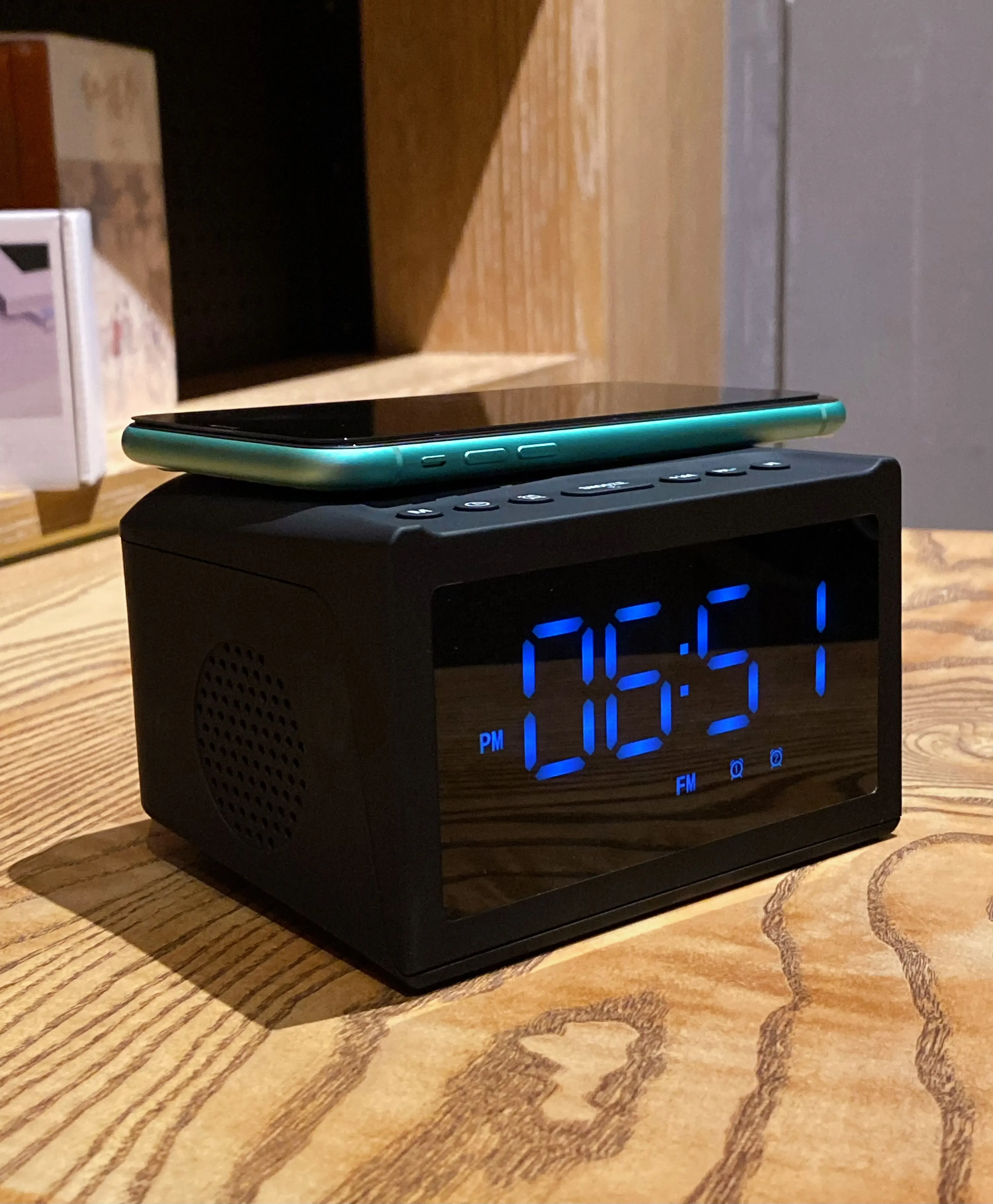Speaker meja Alarm multifungsi, pengeras suara Bluetooth untuk PC komputer Desktop gigi Hifi suara Boombox biru luar ruangan