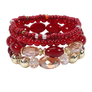 Beaded <b>Bracelets</b> <b>Set</b> Crystal Rhinestone Elastic Women's Fashion Gift Jewelry 4Pcs Multicolor Boho Style - Product Image 2