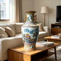 Vase en porcelaine émaillée antique de Jingdezhen, motif paysage coloré, avec doubles anses en forme de dragon, vase en céramique chinoise pour la décoration intérieure