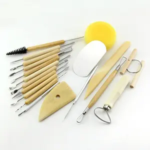 Cpatrick 19pcs Pottery Clay Modeling Sculpture Carving Tool Set DIY Craft Wood Handle Wax Pottery Clay Sculpture