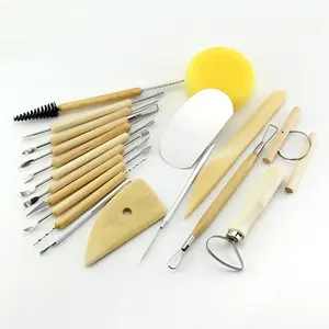 Cpatrick 19pcs Keramik Ton Modellierung Skulptur Schnitzwerk zeug Set DIY Handwerk Holzgriff Wachs Keramik Ton Skulptur