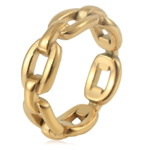 yunnique Fashionable Chain <b>Titanium</b> Steel <b>Ring</b> Gold Color Unisex Jewelry Gift Geometric Design FY28061 - Product Image 1