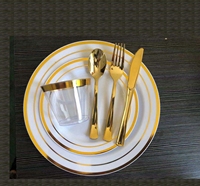 Ensemble de vaisselle jetable pour fête de remise de diplôme, 175 pièces, or classique, comprenant 50 assiettes en plastique, 25 ensembles de couverts, 25 gobelets, 25 serviettes