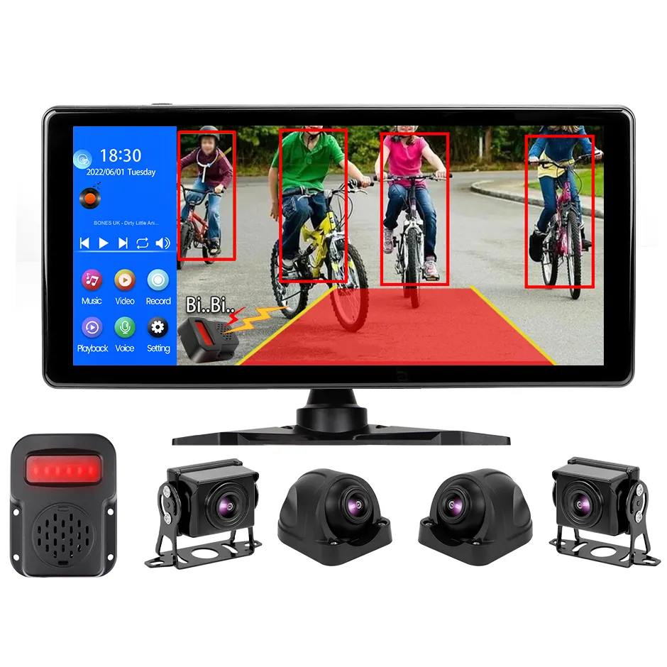 10.36 Polegada 4 Canais Inteligente Ponto Cego Radar BSD Alarme empilhadeira Caminhão Ônibus Carro DVR Recorder Monitor Com 4 PCS AHD 1080P Câmera IR