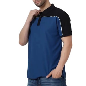 Men's Color Blocked <b>Polo</b> <b>Shirt</b> Short Sleeve Knitted Breathable Casual Design Blue Black <b>White</b> Trim - Product Image 2