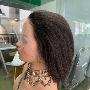 Perruque complète en dentelle CF181 en cheveux humains vierges Yaki noirs non traités, à raie libre, pour tressage, vente directe usine, 8-10 pouces, peut être tressée - Product Image 3