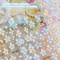 TSZS 5D Geprägte Eis-Transparente Blumen-Nagelaufkleber Tropische Insel-Lilie Fünfblättrige Perlen-Blumen Selbstklebende Nageldekoration