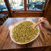 Snacks de pois verts cuits au sel, saveurs épicées, croustillants et frits, saveurs uniques de wasabi et d'ail, BBQ, emballés en vrac, soja