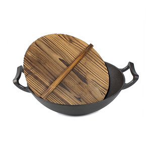 <span class=keywords><strong>Wok</strong></span> <span class=keywords><strong>chino</strong></span> de hierro fundido de cocina <span class=keywords><strong>grande</strong></span> presazonado de 14 pulgadas negro a la venta - Product Image 6