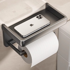 <span class=keywords><strong>Porte</strong></span>-papier toilette auto-adhésif en aluminium avec étagère pour téléphone, <span class=keywords><strong>sans</strong></span> perçage, léger, antirouille, organiseur de salle de bain - Product Image 4