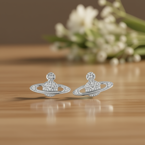 Orecchini a Perno Saturn di Vivienne Westwood in Oro Bianco con Cristalli e Strass, Gioielli Trendy da Donna - Product Image 2