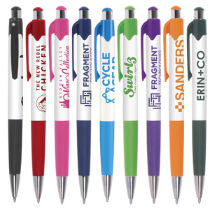 Bolígrafo barato para papelería y útiles escolares, bolígrafo de plástico blanco con logotipo promocional personalizado y agarre de goma suave - Product Image 1