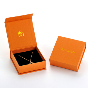 GLAMPKG Luxury Microfiber Pouch Magnet Closure Boxes <b>Orange</b> Magnetic Jewellery Gift <b>Paper</b> Box Gold Logo Flip Jewelry Packaging - Product Image 3