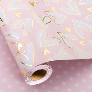 Wedding Wrapping Paper Roll 17in x 33ft Gold Foil Heart Design For <b>Bridal</b> Shower Engagement Valentine's Day Gift <b>Wrap</b> - Product Image 1