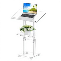 Pupitre en acrylique portable avec étagère de rangement roulante, roulettes verrouillables, hauteur réglable de 37,8 à 47,2 pouces pour les églises et les salles de classe