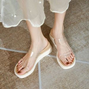 Fashionable Slope Heel <b>Sandals</b> Transparent High Heels Thick Soles External Wear Ladies Womens Slippers Flat Shoes Flat <b>Sandals</b> - Product Image 2