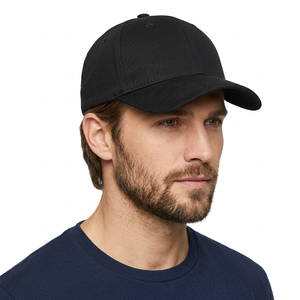 <b>Black</b> 6-Panel Baseball <b>Cap</b> Cotton Solid Color Fitted Hat for <b>Men</b> Casual Wear - Product Image 1