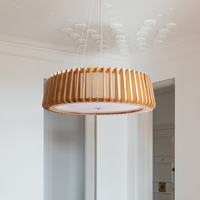 Grand Lustre en Bois Personnalisé Acrylique Couverture Intérieure en Verre Pendentif Lumière Café Hôtel Villa Interrupteur Contrôle Plafonnier Ampoule