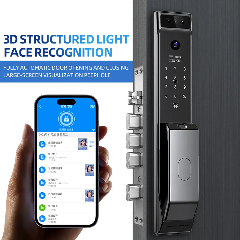 हॉट सेलिंग फुल ऑटोमैटिक रियल टाइम वीडियो इंटरकॉम स्मार्ट वाईफाई डिजिटल डोर लॉक एंटी-थेफ्ट कैमरा डिजिटल कीलेस स्मार्ट लॉक