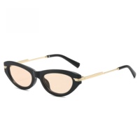 Lunettes de soleil rectangulaires rétro œil de chat légères en gros, monture noire en PC, branches en métal doré, protection UV400, style tendance unisexe