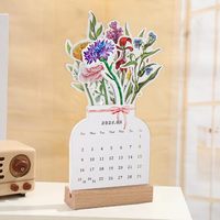 Calendrier de bureau en papier floral 2026 petit mini vase de motivation debout en forme de planificateur mensuel impression offset pour le bureau à domicile