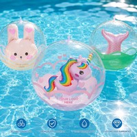 Ballon de plage gonflable 3D en PVC transparent, jouet aquatique avec forme animale intérieure (Licorne, Sirène), articles promotionnels d'été