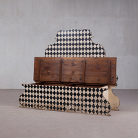 Banc d'entrée maximaliste décoratif en bois massif, style antique, motif harlequin, meuble de salon
