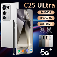 Smartphone 5G 128 Go de stockage C25 Ultra 8+256 Go, téléphone senior 7,3 pouces, double protection pour écrans incurvés