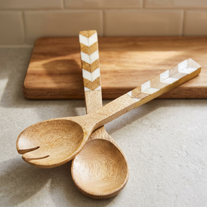 Juego de Tenedores para Ensalada y Cucharas para Servir de Madera con Mango Incrustado, Ecológico, Utensilios de Cocina Modernos para el Hogar, Cubertería para la Mesa - Product Image 1