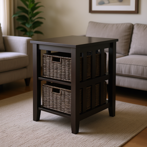 Tavolino da Salotto Morris con 2 Cestini Pieghevoli, Design Moderno in Legno, Arredamento per la Casa - Product Image 2