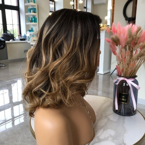 Peluca Ombre con Reflejos al por Mayor, Peluca <span class=keywords><strong>Bob</strong></span> de <span class=keywords><strong>Cabello</strong></span> Humano con Ondas Suaves, Pre-Desplumada, Marrón Rubio <span class=keywords><strong>Balayage</strong></span>, Pelucas Cortas para Mujeres Negras - Product Image 2