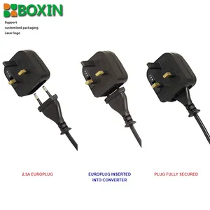 Adaptador de enchufe europeo a británico, convertidor de viaje de 2 pines a 3 pines, enchufe tipo G, VDE a BS fuse 3A 5A 13A BS733