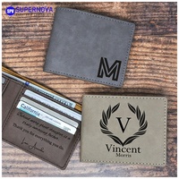 Portefeuille Bifold en Similicuir Gravé au Laser Personnalisé, Portefeuille Intelligent Fin et Compact, Vente en Gros, Mini Portefeuille de Luxe Multifonction Fait Main pour Hommes
