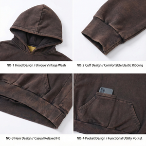 Fournisseur de premier plan, sweat-shirts à capuche en molleton de coton 100% personnalisés, vintage, lavés, 375 g/m², à personnaliser avec un logo, sweat-shirts pour hommes, vêtements d'hiver - Product Image 2