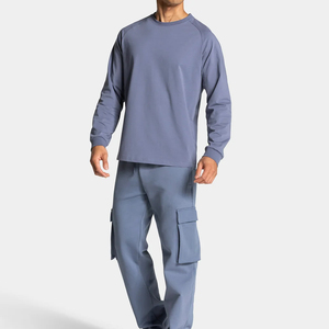 Pantalon cargo en coton bleu pour homme, taille à cordon de serrage, coupe classique, couleur unie, longueur intégrale, poches latérales - Product Image 5