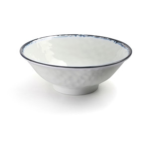 Ciotola Conica in Ceramica con Bordo Blu Mare per Insalate e Zuppe - Product Image 1