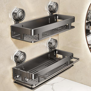 Étagère de salle de bain rectangulaire à fixation par ventouse Litens, double couche, rangement durable pour toilettes et lavabo, fixation murale - Product Image 3