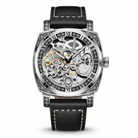 Nuevo Reloj Mecánico Automático de Doble Cara con Diseño Vintage, Esfera Luminosa, Correa de Cuero Genuino, Metal, 42mm, Resistente al Agua 30M