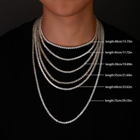 Chaîne Tennis Personnalisée de Haute Qualité en Argent S925, 3mm 4mm 5mm, Sertie de Moissanite, 16-24 Pouces, Collier Tendance pour Hommes et Femmes