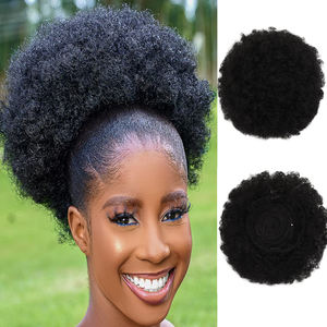 Extension de queue de cheval Afro Puff Drawstring <span class=keywords><strong>avec</strong></span> franges pour femmes noires Short Curly Clip in Wrap Updo Hairpiece - Product Image 1