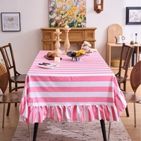 Nappe rectangulaire personnalisée en polyester et coton imprimé à rayures, pour salle à manger et salon, avec bord festonné