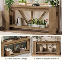 Console en bois rustique de style farmhouse extra longue de 70,9 pouces avec design en X et étagère de rangement ouverte, idéale pour l'entrée ou comme accent de salon moderne