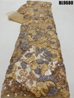 Prix d'usine Tissu de dentelle de luxe bleu ciel de Dubaï, en tulle perlé et broderie Bolivie, avec sequins, pour robe de mariée des Philippines