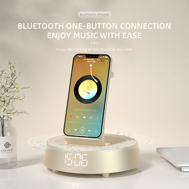Multifunction 3 in 1 Wireless Charging Station Speaker Alarm Clock LED Night Light Fast Charger for iPhone Apple Watch