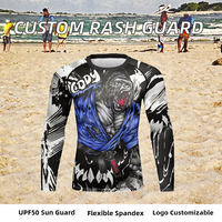 T-shirt de compression à manches longues pour homme avec logo personnalisé, en spandex et nylon, séchage rapide, protection solaire UPF pour l'entraînement MMA BJJ