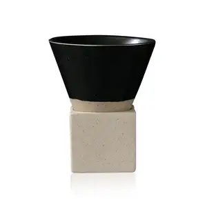 200ML Coarse Pottery Triangular Cone Shape Porcelain Funnel Retro Ceramic Japanese Style Pottery Coffee Tea Cup Mug With Base