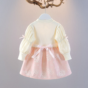 Abbigliamento per Bambine, <span class=keywords><strong>Vestito</strong></span> Primaverile e Autunnale 2025, Gonna Floreale Finta a 2 Pezzi con Coniglietto - Product Image 4