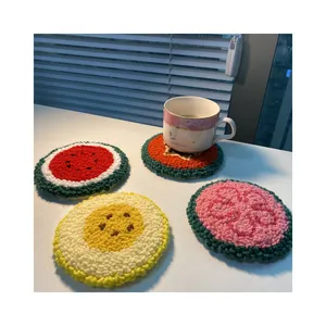 Great communication crochet tea tufted mug rug coasters rattan punch needle coasters for housewarming gift