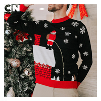 Suéter de Navidad divertido de punto personalizado al por mayor para hombre, con diseño de techo roto que se ilumina, suéter feo con logo frontal.